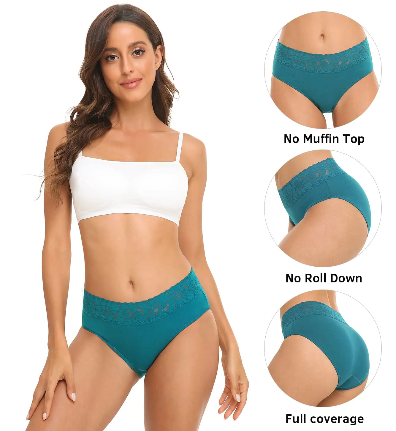 RHYFF Womens Underwear Cotton Bikini Panties Lace Soft Hipster Panty Ladies Stretch Full Briefs 5 Pack Small Dark Color-5 Pack