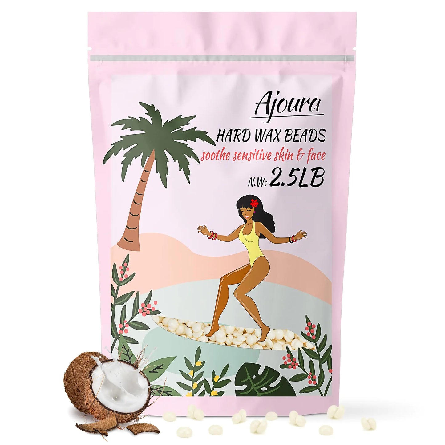 Ajoura 2.5 lb Wax Beads for Hair Removal - Premium Hard Wax for Coarse Hair, Ideal for Brazilian Bikini, Legs, Face, Underarms, Arms, Chest, Back - Sensitive Skin for Efficient Home & Salon Waxing Off White-2.5lb