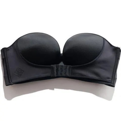 Front &amp; Back Buckle Push-Up Bra: Deep V Strapless Design, Wire-Free, Thicken Lingerie