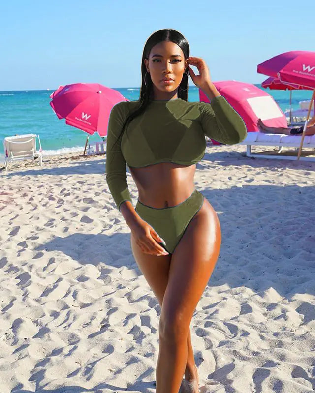 Sheer Mesh Bikini Swimsuit Set (Three Pieces)