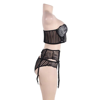 Lingerie Set with Bra, Garter, and Panties (Style 80457)