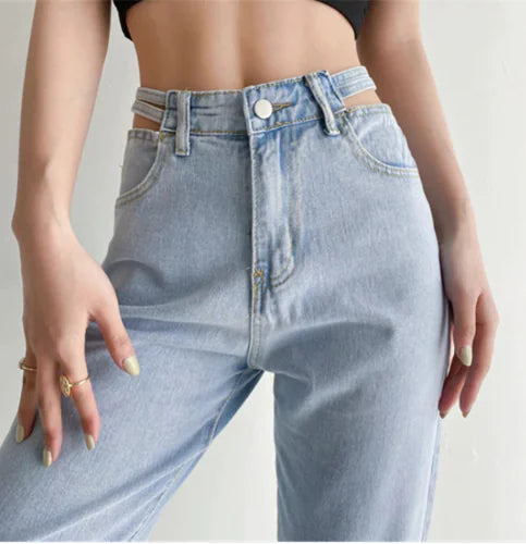 Korean Hollow-Waist Wide-Leg Jeans