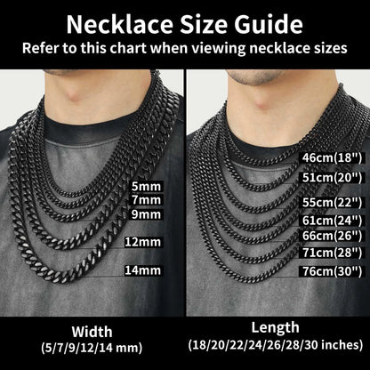 ChainsHouse Stainless Steel Mens Cuban Link Chain, Black/18K Gold Miami Cuban Chain Necklace, 5/7/9mm/12mm Width, No Tarnish&amp; Durable Hip Hop Mens Jewelry, 18"-30", Send Gift Box 20 inches d. 12mm width-black