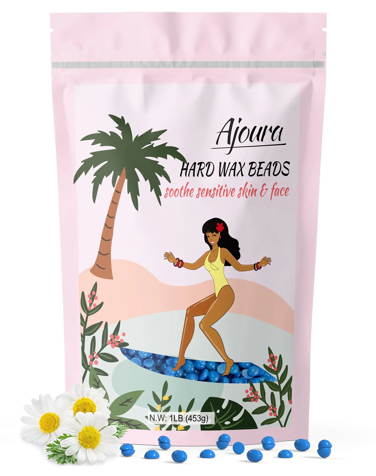 Ajoura 2.5 lb Wax Beads for Hair Removal - Premium Hard Wax for Coarse Hair, Ideal for Brazilian Bikini, Legs, Face, Underarms, Arms, Chest, Back - Sensitive Skin for Efficient Home & Salon Waxing Off White-2.5lb