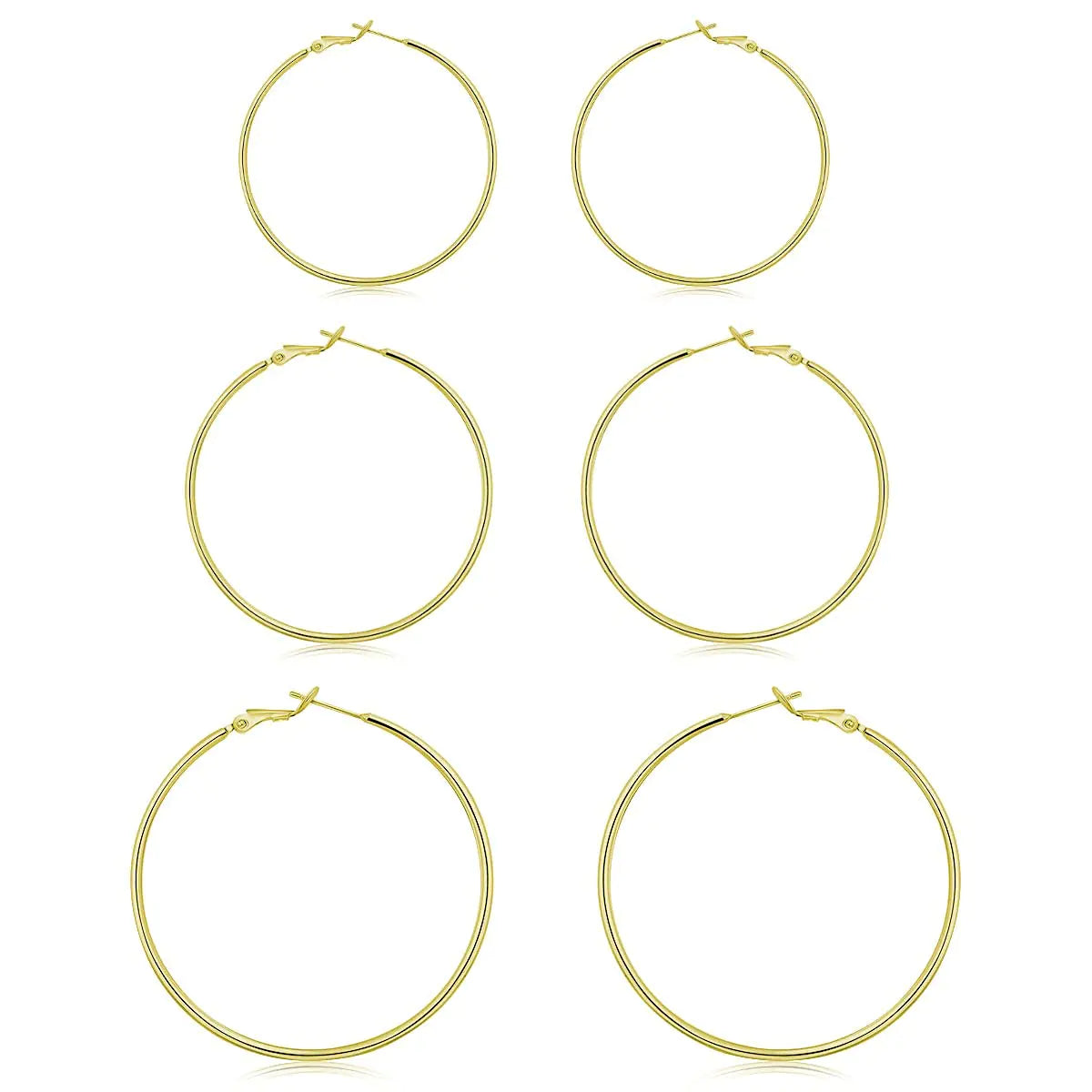 3 Pairs Sterling Silver Hoop Earrings - 14k White Gold Plated Hoop Earrings Big Hoop Earrings Set Silver Hoop Earrings for Women Valentine&