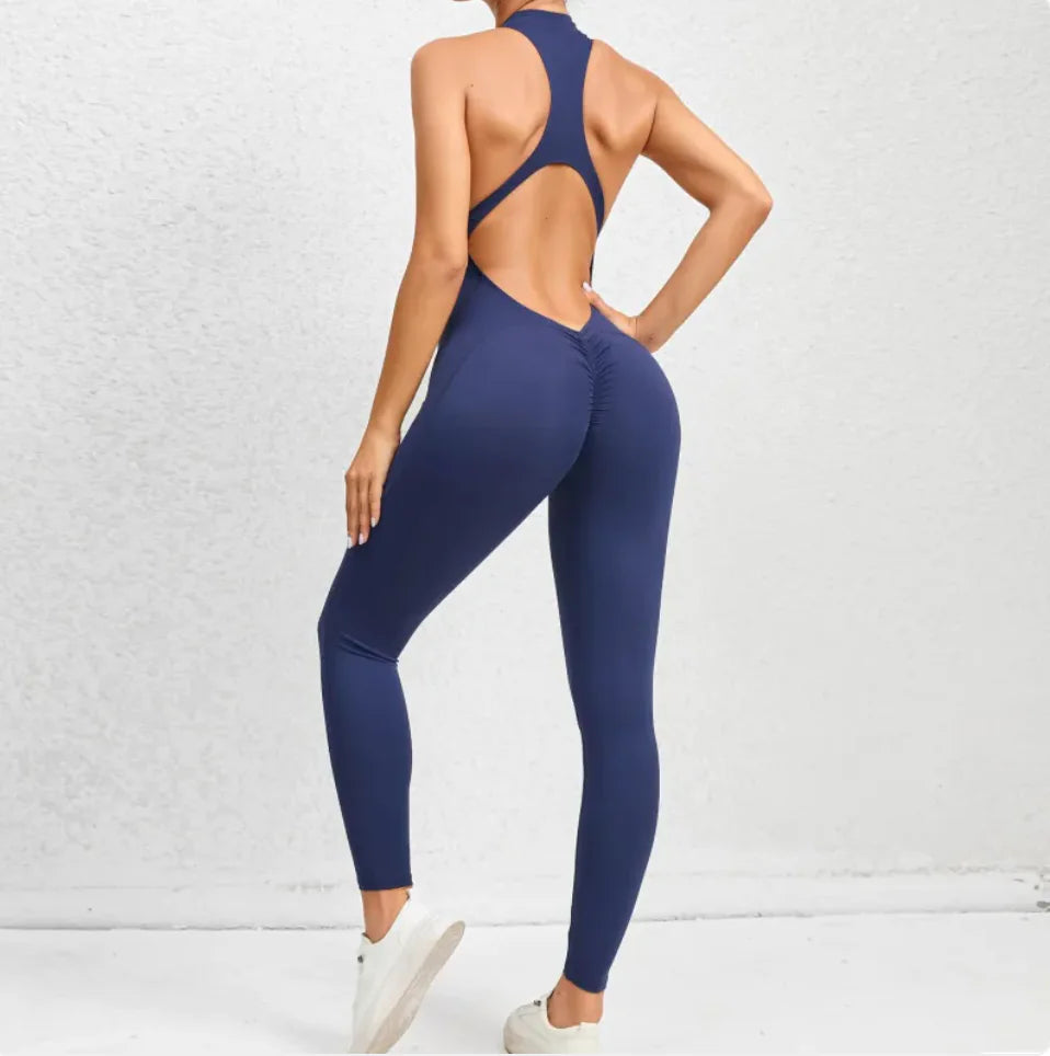 Sleeveless Zippered Yoga Jumpsuit - Tummy Control &amp; Butt Lifting Fitness Sportswear
