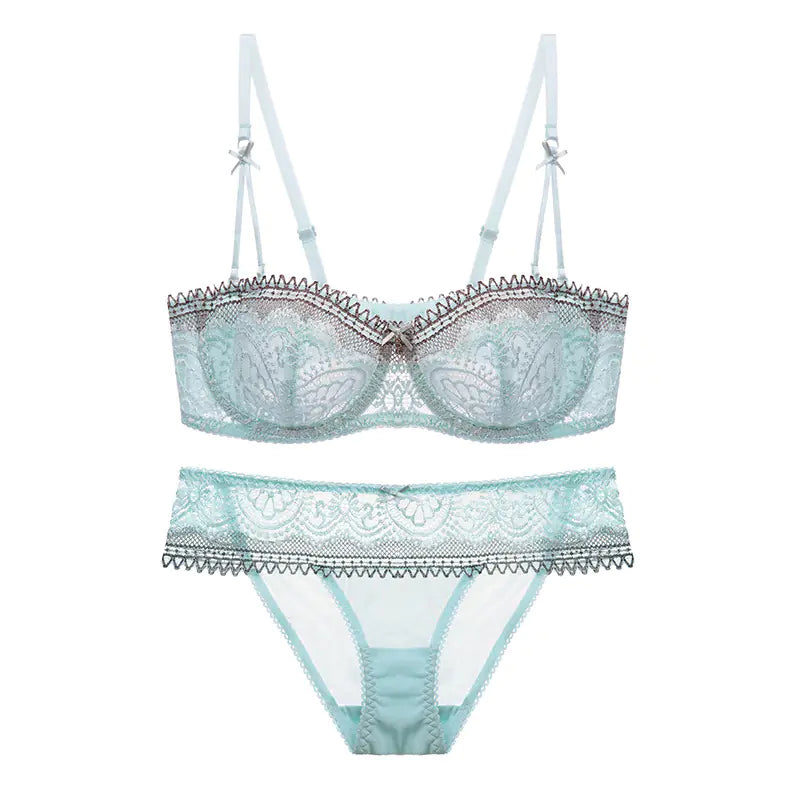 Ultra-Thin Sexy Removable Strap Half Cup Bra Set