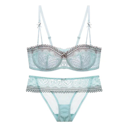 Ultra-Thin Sexy Removable Strap Half Cup Bra Set