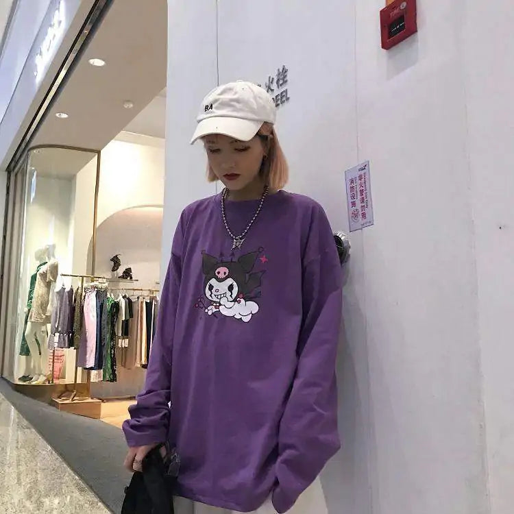 Streetwear Devil Print Purple Shirt