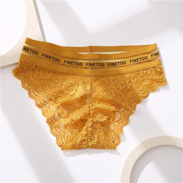 Women Sexy Lace Panties Plus Size Underwear FINETOO Temptation Letter Waist Briefs Ladies Soft Panty Mid-Rise Female Underpants