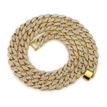 Hip Hop Miami Curb Iced Out Cuban Chain Necklace 15MM Paved Rhinestones CZ Bling Rapper Necklaces For Men Women Jewelry