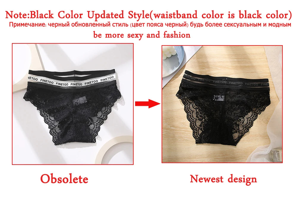 Women Sexy Lace Panties Plus Size Underwear FINETOO Temptation Letter Waist Briefs Ladies Soft Panty Mid-Rise Female Underpants