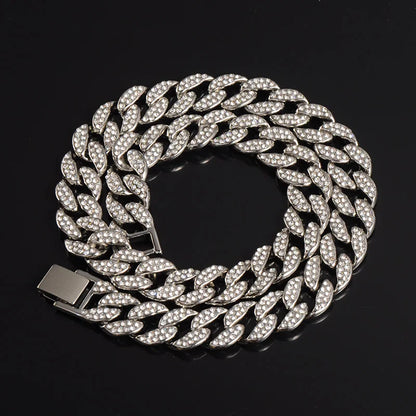 Hip Hop Miami Curb Iced Out Cuban Chain Necklace 15MM Paved Rhinestones CZ Bling Rapper Necklaces For Men Women Jewelry