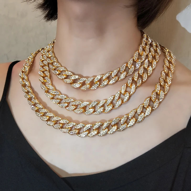 Hip Hop Miami Curb Iced Out Cuban Chain Necklace 15MM Paved Rhinestones CZ Bling Rapper Necklaces For Men Women Jewelry