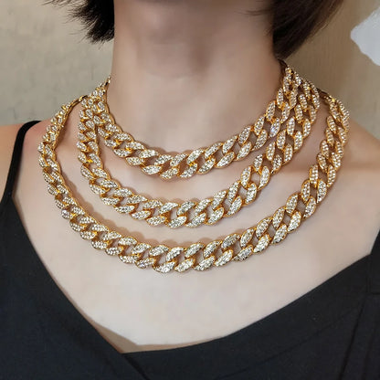 Hip Hop Miami Curb Iced Out Cuban Chain Necklace 15MM Paved Rhinestones CZ Bling Rapper Necklaces For Men Women Jewelry