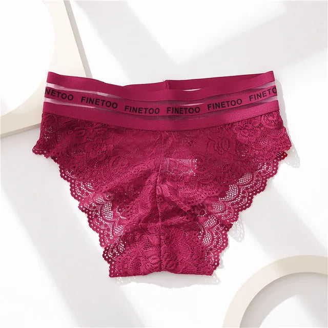 Women Sexy Lace Panties Plus Size Underwear FINETOO Temptation Letter Waist Briefs Ladies Soft Panty Mid-Rise Female Underpants