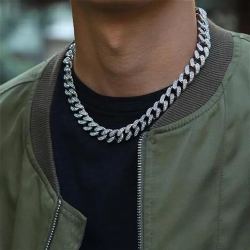 Necklace +Watch+Bracelet Hip Hop Miami Curb Cuban Chain Gold Plated Full Iced Out Paved Rhinestones CZ Bling For Men Jewelry