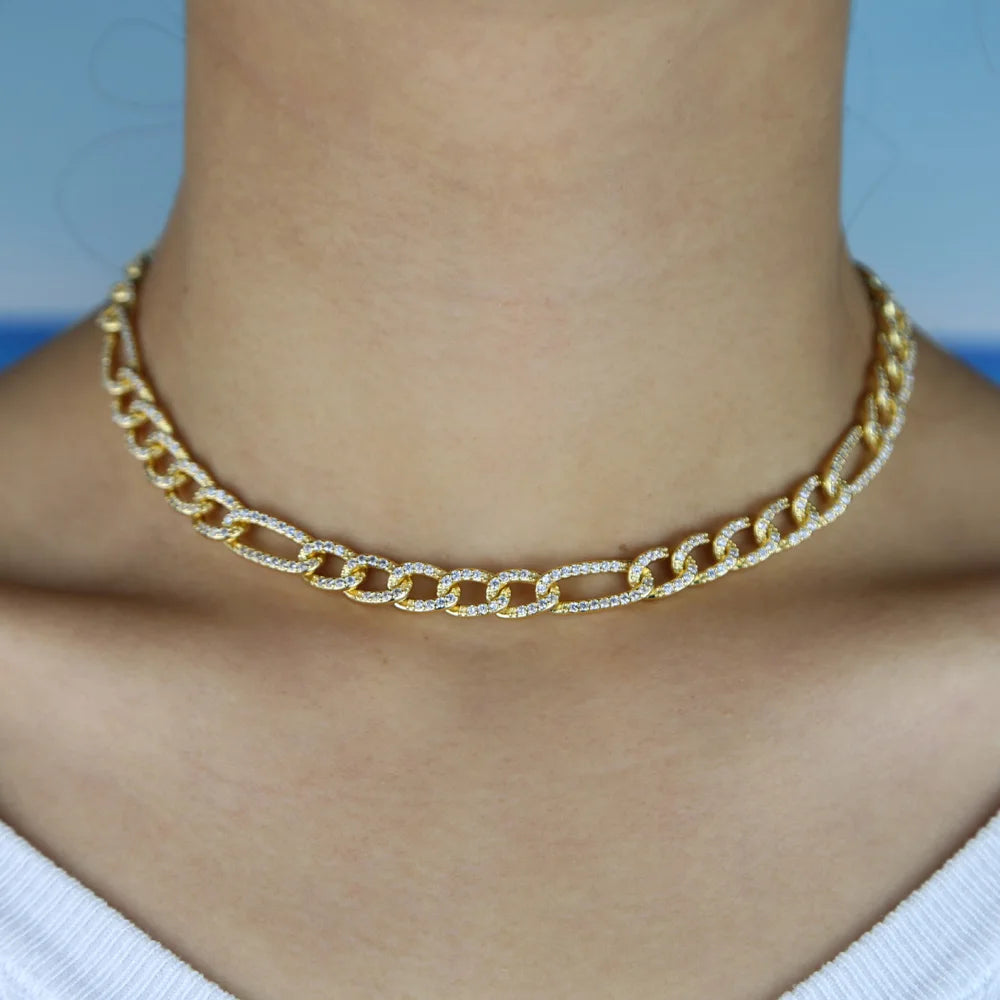 35+10cm Iced Out Miami Curb Cuban Link Chain Micro Pave White Rainbow Colorful Cz Choker Necklaces Hip Hop Women Fashion Jewelry