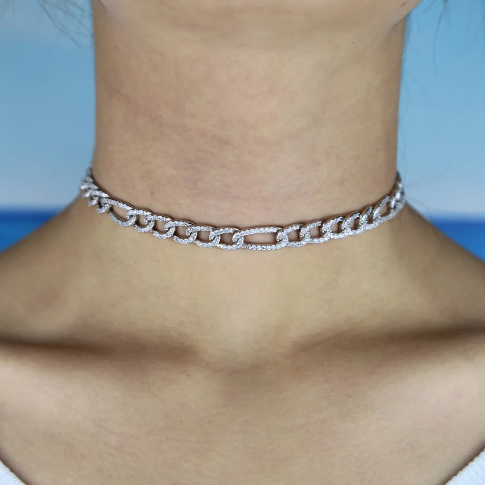 35+10cm Iced Out Miami Curb Cuban Link Chain Micro Pave White Rainbow Colorful Cz Choker Necklaces Hip Hop Women Fashion Jewelry