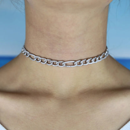 35+10cm Iced Out Miami Curb Cuban Link Chain Micro Pave White Rainbow Colorful Cz Choker Necklaces Hip Hop Women Fashion Jewelry