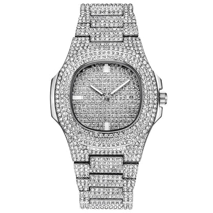 Necklace +Watch+Bracelet Hip Hop Miami Curb Cuban Chain Gold Plated Full Iced Out Paved Rhinestones CZ Bling For Men Jewelry