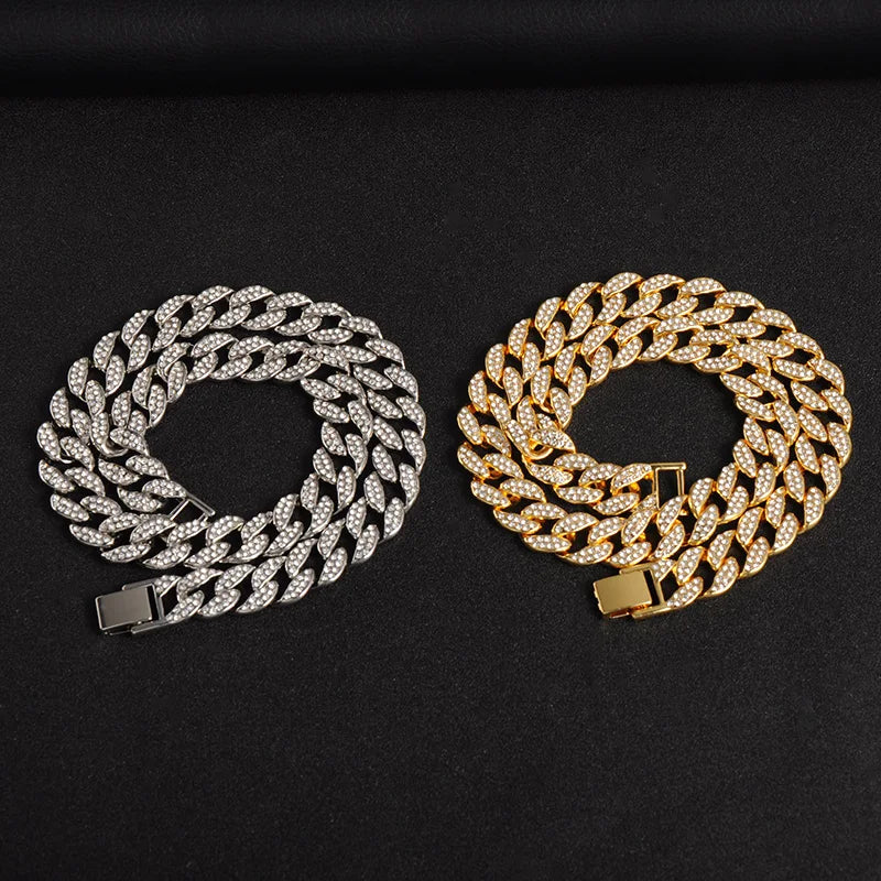 Hip Hop Miami Curb Iced Out Cuban Chain Necklace 15MM Paved Rhinestones CZ Bling Rapper Necklaces For Men Women Jewelry