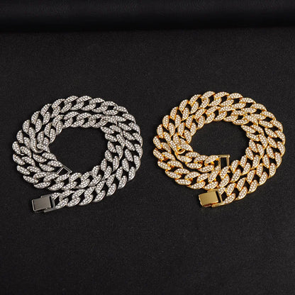 Hip Hop Miami Curb Iced Out Cuban Chain Necklace 15MM Paved Rhinestones CZ Bling Rapper Necklaces For Men Women Jewelry
