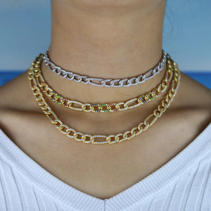 35+10cm Iced Out Miami Curb Cuban Link Chain Micro Pave White Rainbow Colorful Cz Choker Necklaces Hip Hop Women Fashion Jewelry