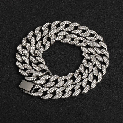 Hip Hop Miami Curb Iced Out Cuban Chain Necklace 15MM Paved Rhinestones CZ Bling Rapper Necklaces For Men Women Jewelry