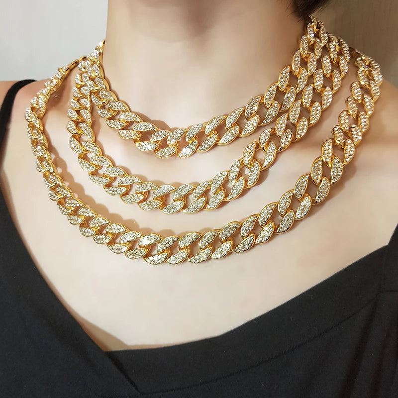 Hip Hop Miami Curb Iced Out Cuban Chain Necklace 15MM Paved Rhinestones CZ Bling Rapper Necklaces For Men Women Jewelry