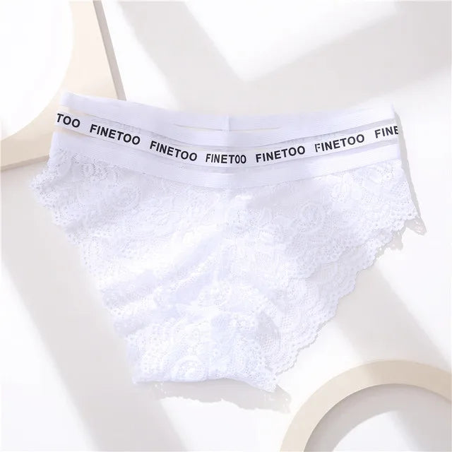 Women Sexy Lace Panties Plus Size Underwear FINETOO Temptation Letter Waist Briefs Ladies Soft Panty Mid-Rise Female Underpants