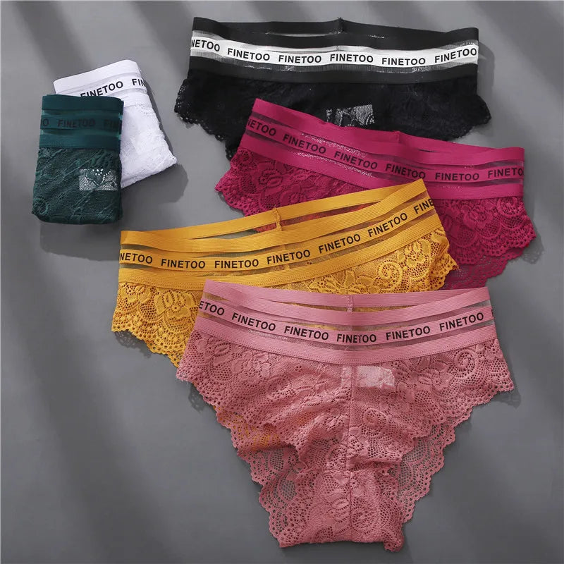 Women Sexy Lace Panties Plus Size Underwear FINETOO Temptation Letter Waist Briefs Ladies Soft Panty Mid-Rise Female Underpants