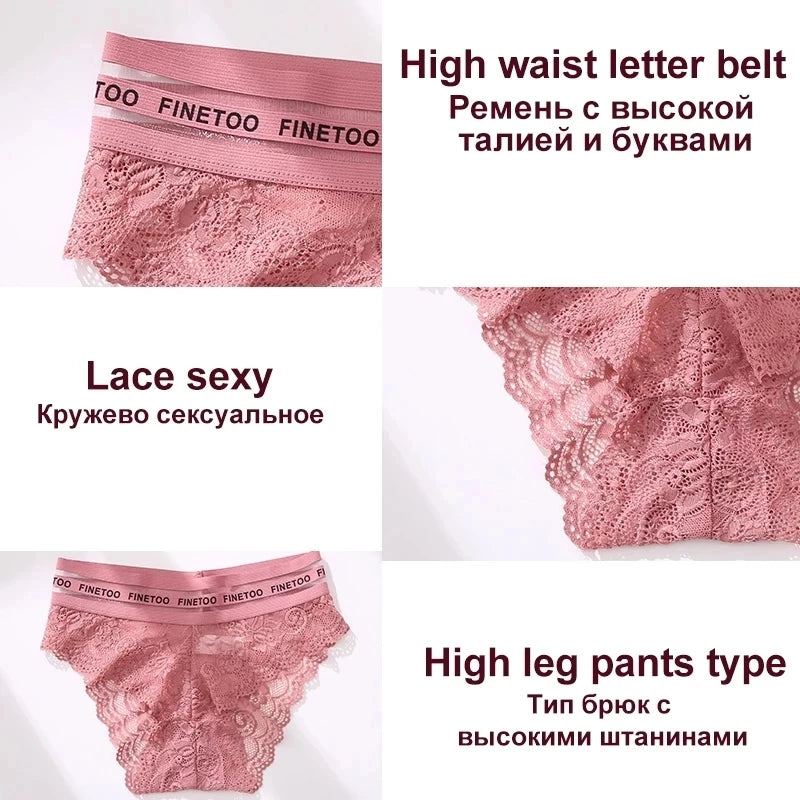 Women Sexy Lace Panties Plus Size Underwear FINETOO Temptation Letter Waist Briefs Ladies Soft Panty Mid-Rise Female Underpants