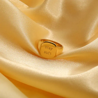 Engraved Letter Word Signet Ring: 18K Gold Plated Stainless Steel