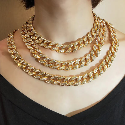 Hip Hop Miami Curb Iced Out Cuban Chain Necklace 15MM Paved Rhinestones CZ Bling Rapper Necklaces For Men Women Jewelry