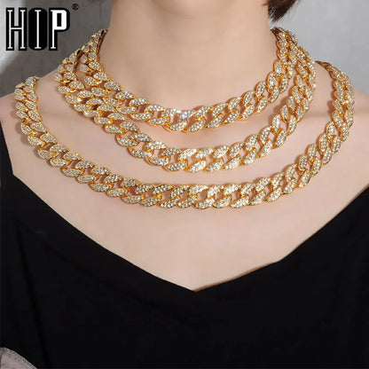 Hip Hop Miami Curb Iced Out Cuban Chain Necklace 15MM Paved Rhinestones CZ Bling Rapper Necklaces For Men Women Jewelry