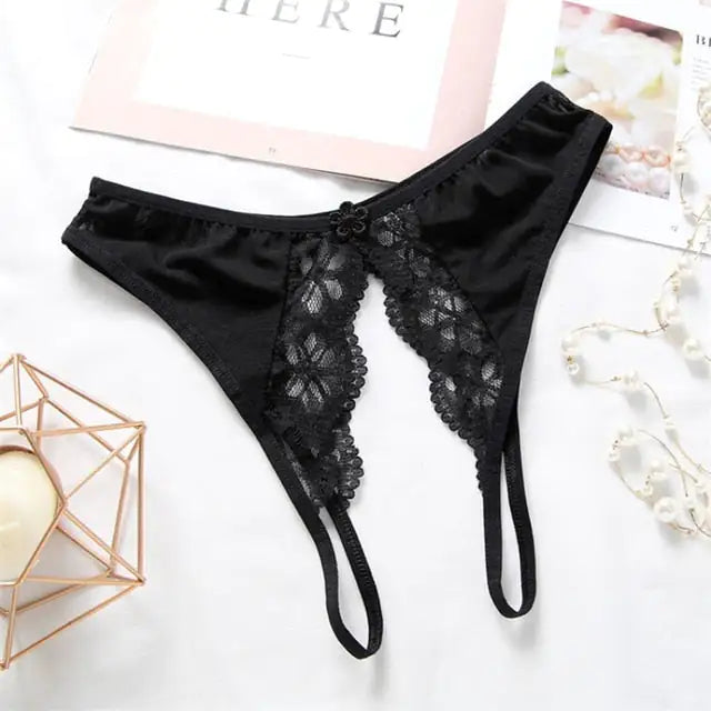 Floral Lace Crotchless Panties