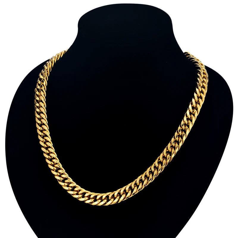 Men Jewelry Sets Gold Color Stainless Steel Miami Curb Cuban Link Chain Bracelet Necklace Set Punk Hip Hop Jewelry Male Gift