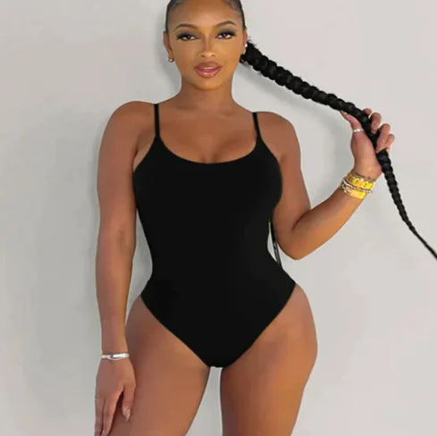 Plus Size Backless String Bikini - Solid Color One-Piece Swimsuit