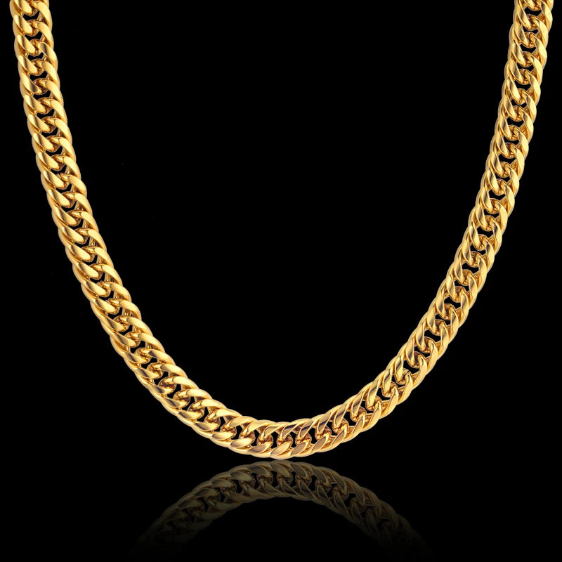 Men Jewelry Sets Gold Color Stainless Steel Miami Curb Cuban Link Chain Bracelet Necklace Set Punk Hip Hop Jewelry Male Gift