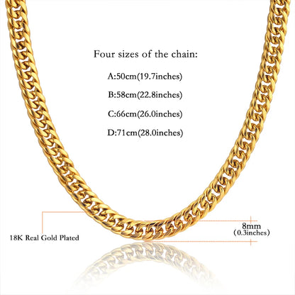 Men Jewelry Sets Gold Color Stainless Steel Miami Curb Cuban Link Chain Bracelet Necklace Set Punk Hip Hop Jewelry Male Gift