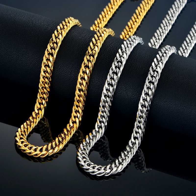 Men Jewelry Sets Gold Color Stainless Steel Miami Curb Cuban Link Chain Bracelet Necklace Set Punk Hip Hop Jewelry Male Gift