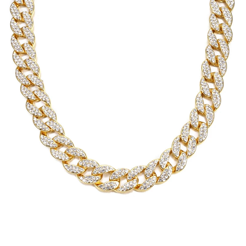 Hip Hop Miami Curb Iced Out Cuban Chain Necklace 15MM Paved Rhinestones CZ Bling Rapper Necklaces For Men Women Jewelry