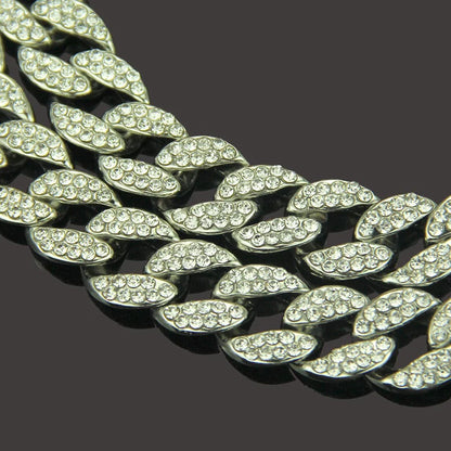 Necklace +Watch+Bracelet Hip Hop Miami Curb Cuban Chain Gold Plated Full Iced Out Paved Rhinestones CZ Bling For Men Jewelry