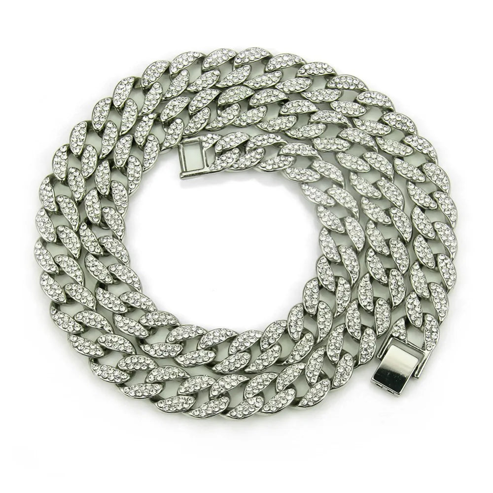 Hip Hop Miami Curb Iced Out Cuban Chain Necklace 15MM Paved Rhinestones CZ Bling Rapper Necklaces For Men Women Jewelry
