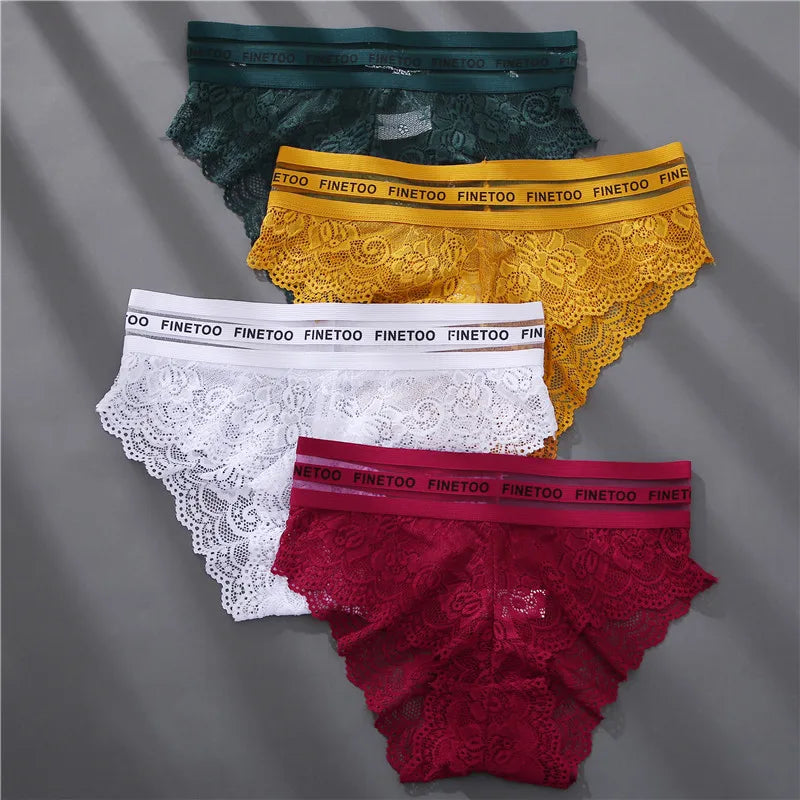 Women Sexy Lace Panties Plus Size Underwear FINETOO Temptation Letter Waist Briefs Ladies Soft Panty Mid-Rise Female Underpants