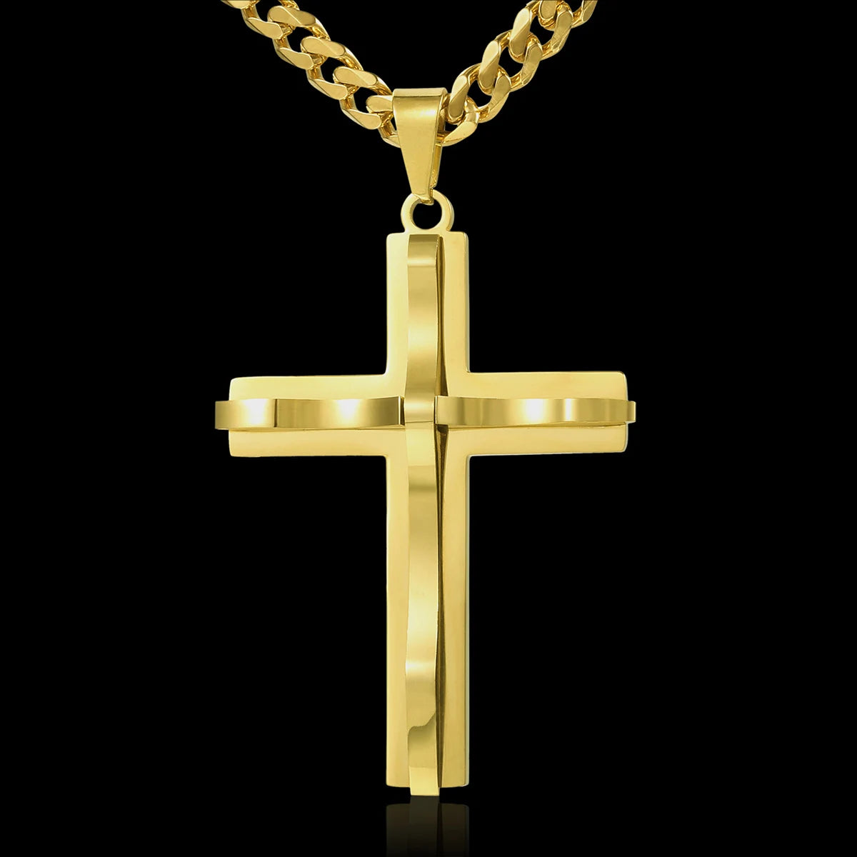 Punk Miami 2Pcs/Set Gold Color Big Cross Pendant Necklace for Men Women Stainless Steel Curb Cuban Link Chain Chunky Jewelry