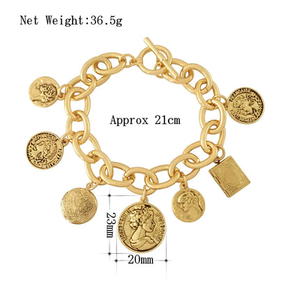 Hip Hop Chunky Thick Miami Curb Cuban Photo Coin Pendant Bracelets Bangles Punk Metal Twisted Rope Chain Bracelet Jewelry Gift