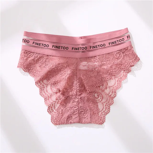 Women Sexy Lace Panties Plus Size Underwear FINETOO Temptation Letter Waist Briefs Ladies Soft Panty Mid-Rise Female Underpants