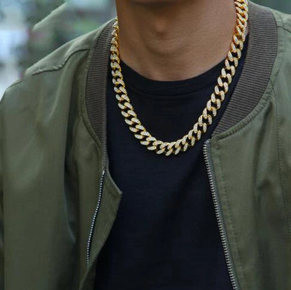 Necklace +Watch+Bracelet Hip Hop Miami Curb Cuban Chain Gold Plated Full Iced Out Paved Rhinestones CZ Bling For Men Jewelry